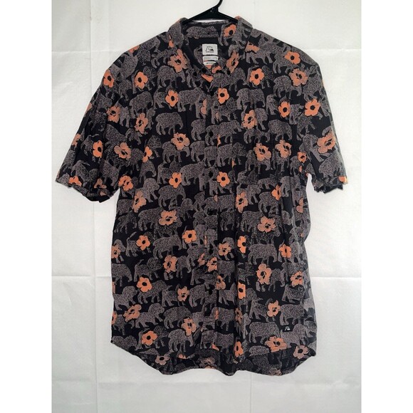 Quiksilver Shirt Size Large Multicolor Animal Floral Short Sleeve Button Up - Picture 1 of 9